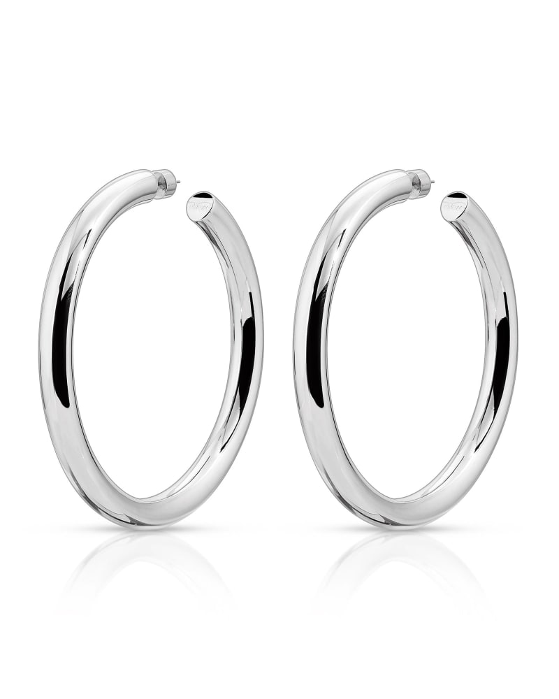 Front of a size one-size-fits-all 1.5" Kelly Hoops Silver in Silver by Eklexic. | dia_product_style_image_id:285641
